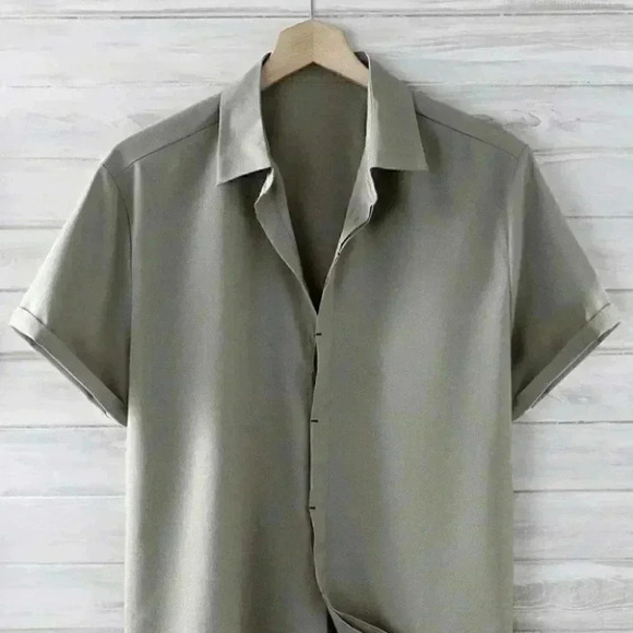 Grey Basic Men's Button Up Shirt - Picture 1 of 6